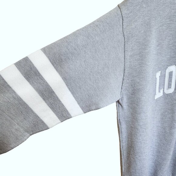 Stella Tweed Varsity Striped V-Neck Los Angeles Sweater Gray & White Size M - Picture 2 of 16